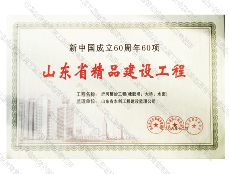 沂河整治工程（橡膠壩；大橋；水面）獲山東省精品建設(shè)工程